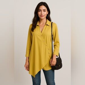 Soft Surroundings asymmet.crossover wrap button closure adjustable sleeves. XL